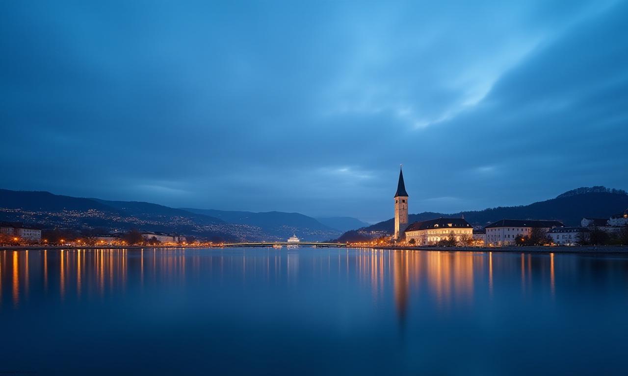 Blick auf die Zürcher Skyline bei Dämmerung